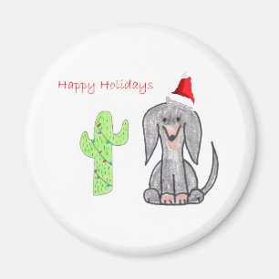Dachshund Black Cactus Christmas Magnet