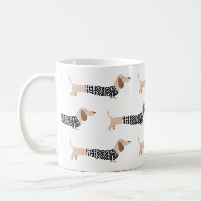 Dachshund Black Christmas Sweater Pattern Funny Coffee Mug (Left)