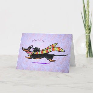 Dachshund Black/Tan Winter Glad Tidings Custom Holiday Card