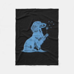 Dachshund blowing wishes dandelion cute pet lover fleece blanket
