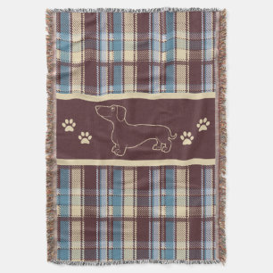 Dachshund Blue/Maroon Plaid Throw Blanket