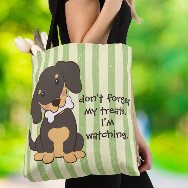 Dachshund Bone Watching Green Stripe Tote Bag (Creator Uploaded)