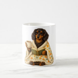 Dachshund Book Lover Coffee— Reading Wiener Dog Coffee Mug