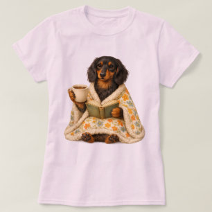 Dachshund Book Lover Coffee— Reading Wiener Dog T-Shirt