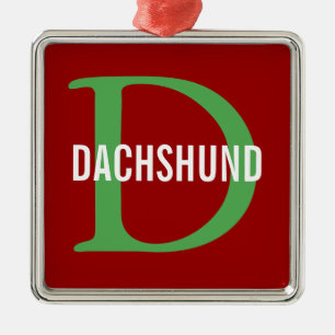 Dachshund Breed Monogram Design Metal Tree Decoration