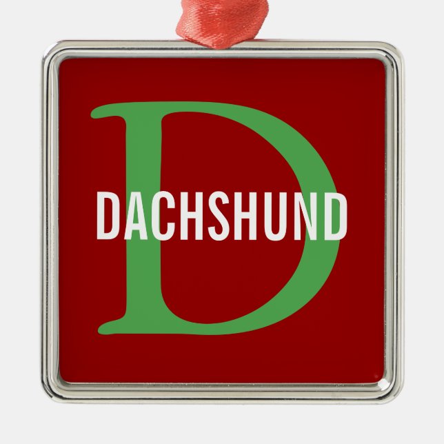 Dachshund Breed Monogram Design Metal Tree Decoration (Front)