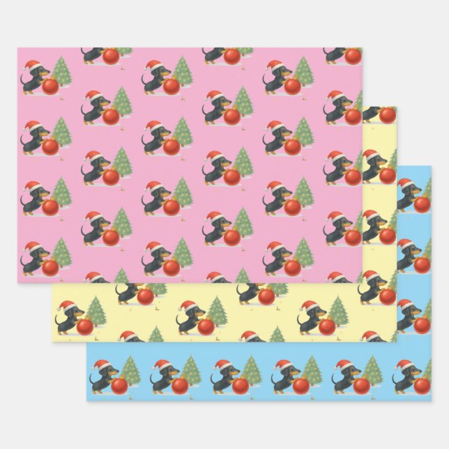 Dachshund Bright Colorful Gift Wrapping  Wrapping Paper Sheet (Set)