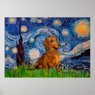 Dachshund (Brown1) - Starry Night Poster