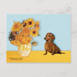 Dachshund (brown1) - Sunflowers Postcard