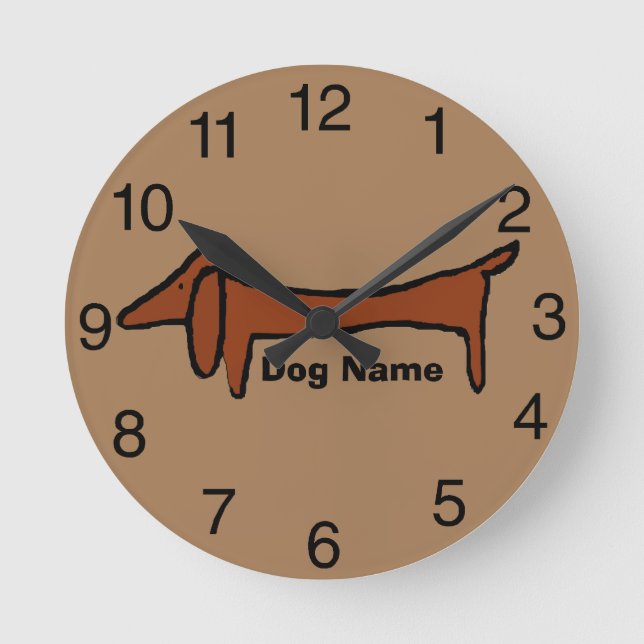Dachshund, Brown Clock, edit name Round Clock (Front)