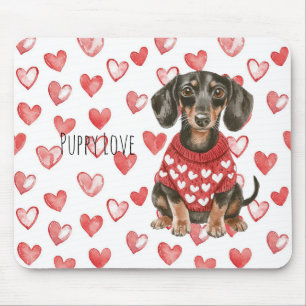 Dachshund Brown Dog Red White Hearts Sweater Mouse Mat