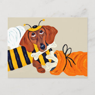 Dachshund Bumblebee with dog treats Postcard