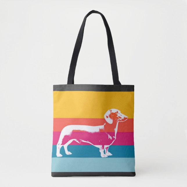 Dachshund by colorful stripes tote bag (Front)