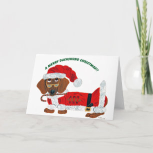 Dachshund Candy Cane Santa Holiday Card
