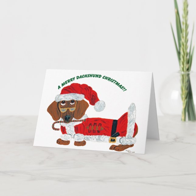 Dachshund Candy Cane Santa Holiday Card (Front)