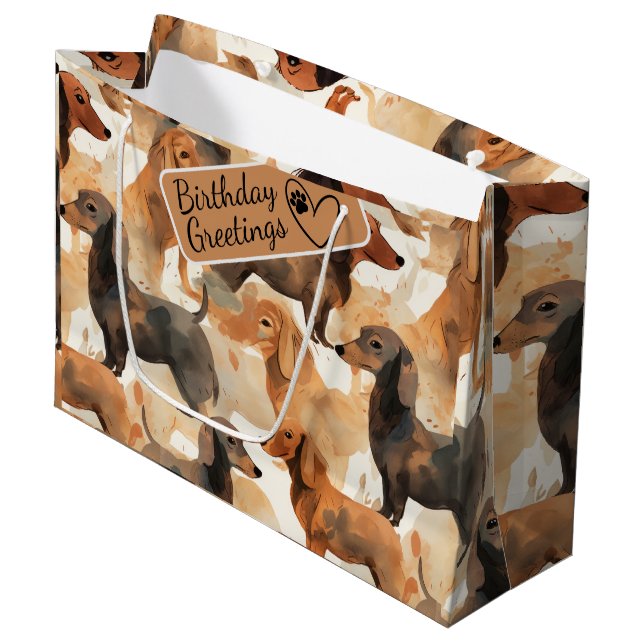 Dachshund Cartoon Heads seamless pattern Large Gift Bag (Front Angled)