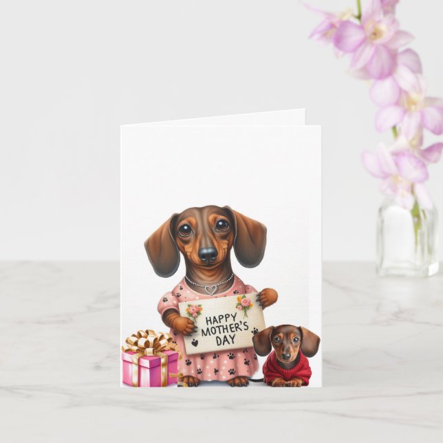Dachshund Celebrating Mothers Day Card (Orchid)