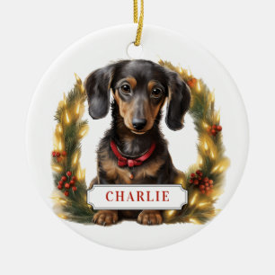 Dachshund Ceramic Circle Ornament