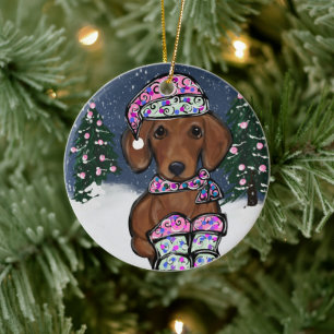 Dachshund ceramic tree decoration