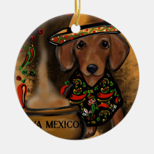 Dachshund ceramic tree decoration