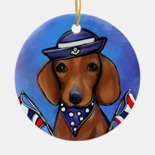 Dachshund ceramic tree decoration