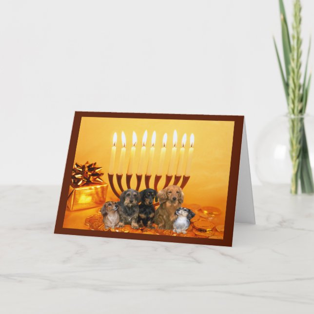 Dachshund Chanukah Card Menorah4 (Front)