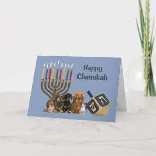 Dachshund Chanukah Card Menorah Dreidel4