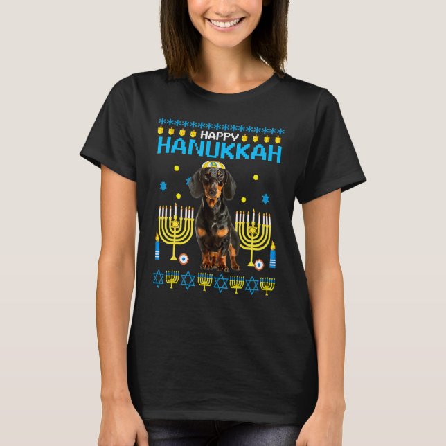 Dachshund Chanukah Jewish Ugly Hanukkah Pyjamas Ch T-Shirt (Front)