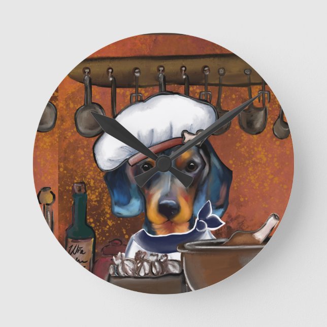 Dachshund Chefs Round Clock (Front)