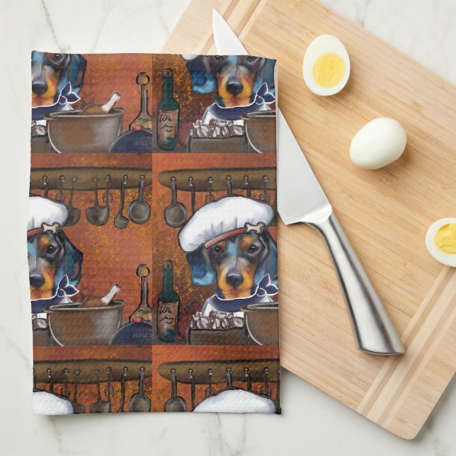 Dachshund Chefs Tea Towel (Quarter Fold)