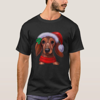 Dachshund Chiweenie Wiener Dog Santa Claus Hat Chr T-Shirt