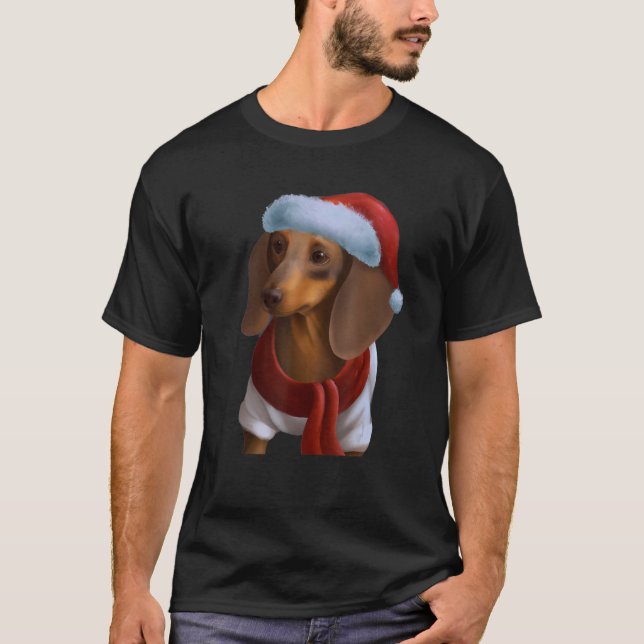 Dachshund Chiweenie Wiener Dog Santa Claus Hat Chr T-Shirt (Front)