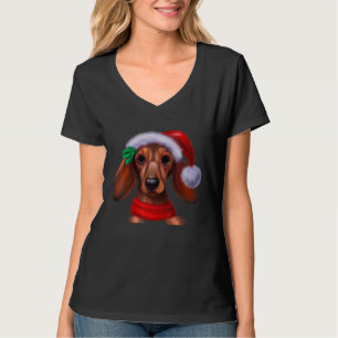Dachshund Chiweenie Wiener Dog Santa Claus Hat Chr T-Shirt