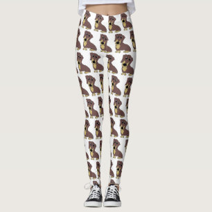 dachshund chocolate and tan cartoon leggings
