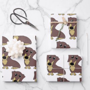 dachshund chocolate and tan cartoon wrapping paper sheet