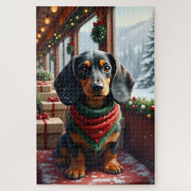 Dachshund Christmas Art Jigsaw Puzzle (Vertical)