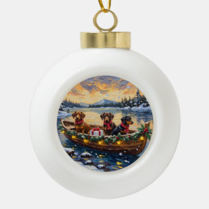 Dachshund Christmas Boat Holiday Ceramic Ball Christmas Ornament