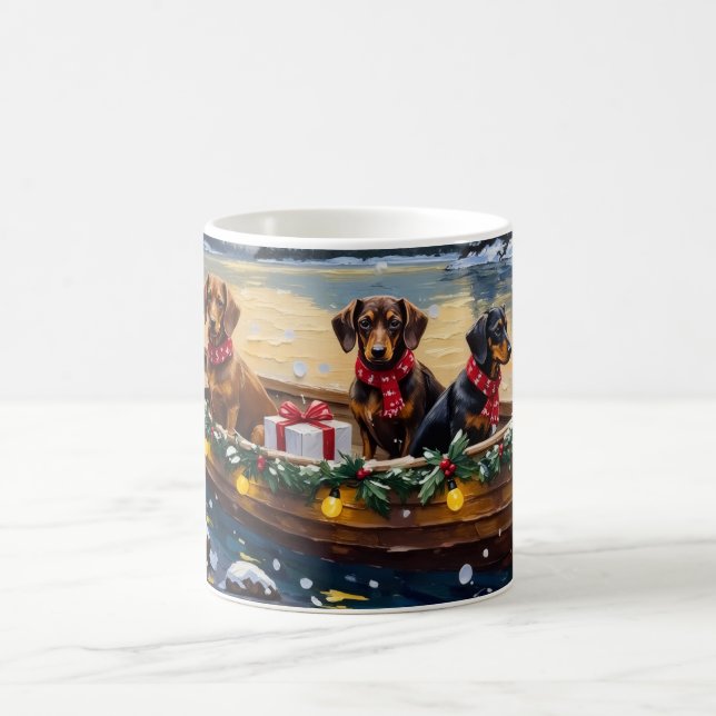 Dachshund Christmas Boat Holiday Coffee Mug (Center)