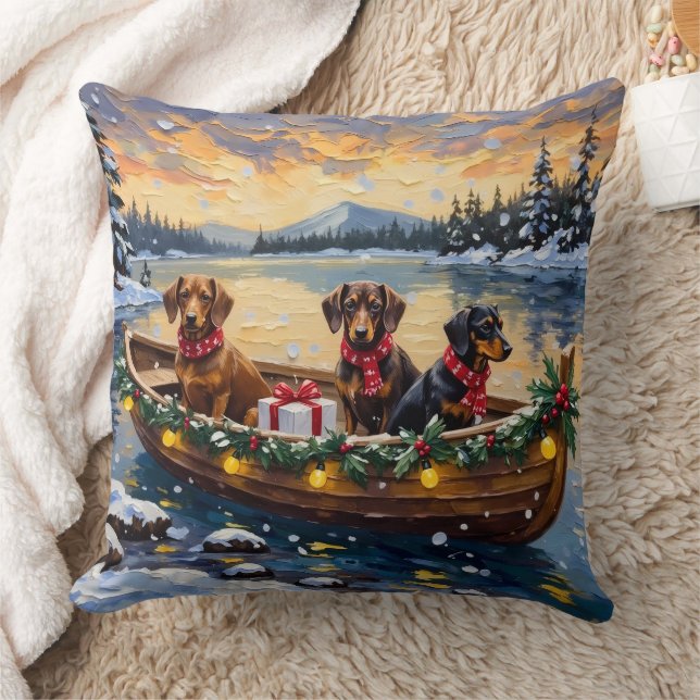 Dachshund Christmas Boat Holiday Cushion (Blanket)