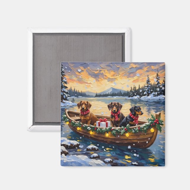 Dachshund Christmas Boat Holiday Magnet (Front/Back)