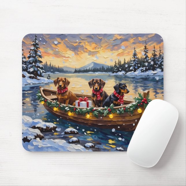 Dachshund Christmas Boat Holiday Mouse Mat (With Mouse)
