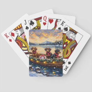 Dachshund Christmas Boat Holiday Playing Cards