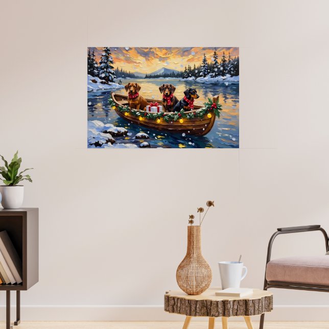 Dachshund Christmas Boat Holiday Poster (Living Room 3)