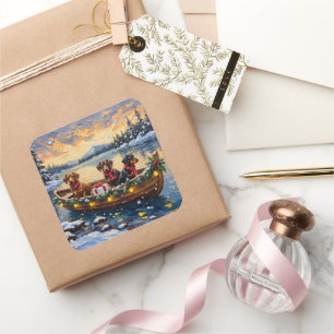 Dachshund Christmas Boat Holiday Square Sticker