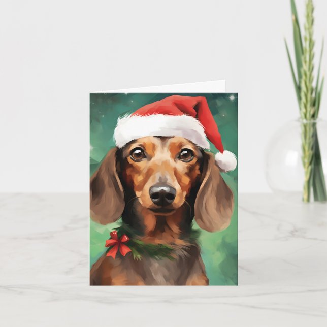 Dachshund Christmas brush painting artwork Card (Front)