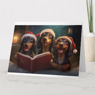 Dachshund Christmas Carolers Fun Holiday Card