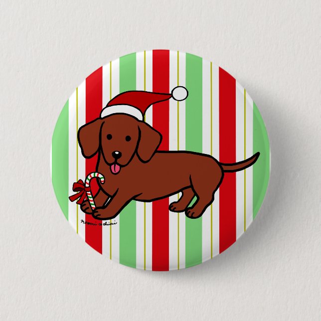 Dachshund Christmas Cartoon 6 Cm Round Badge (Front)