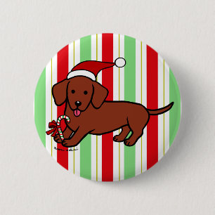 Dachshund Christmas Cartoon 6 Cm Round Badge