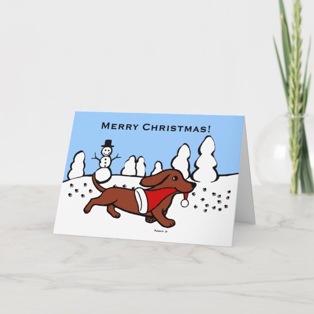 Dachshund Christmas Cartoon Holiday Card (Front)