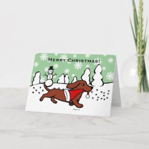 Dachshund Christmas Cartoon Holiday Card